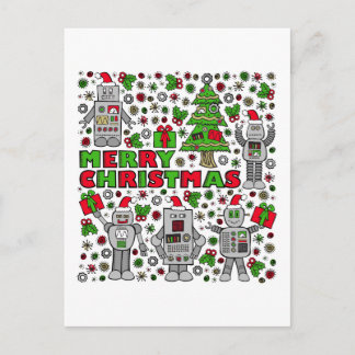 Merry Christmas Robots Holiday Postcard