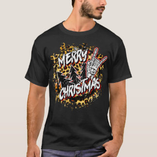 Merry Christmas Rock And Roll Leopard Xmas Tree Ro T-Shirt