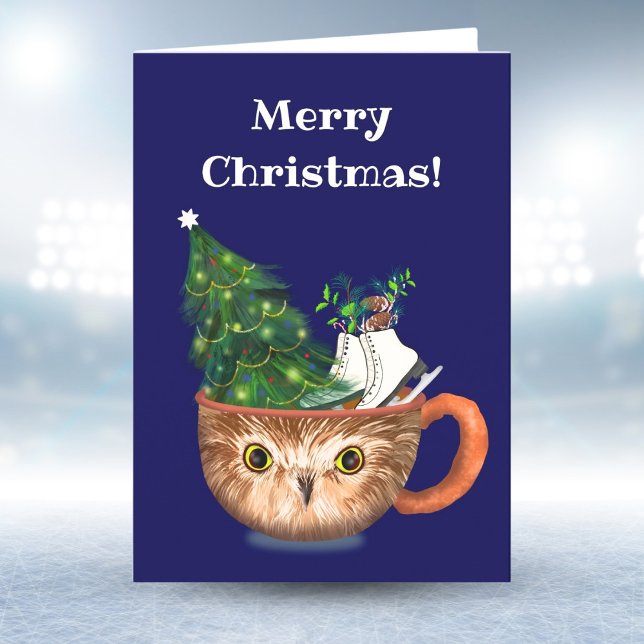 Merry Christmas Rockefeller Owl Hot Chocolate Card (Creator Uploaded)