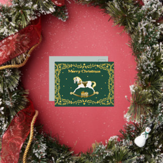 Merry Christmas Rocking Horse Gold Foil Postcard