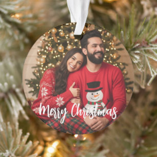 Merry Christmas Romantic Sparkler Couple Photo Ornament