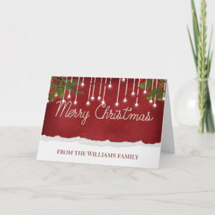 Merry Christmas Rope Text Lights and Pine Card
