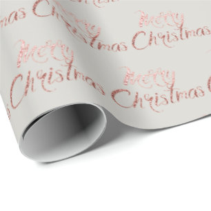 Merry Christmas Rose Glitter Script Grey Cottage Wrapping Paper