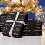Merry Christmas Rose Gold Black Script Typography Wrapping Paper<br><div class="desc">Rose Gold Merry Christmas design with simple script typography on a black background. The design has a repeat pattern of the message “Merry Christmas”, perfect for your Xmas gift wrap this holiday season. If you want to change it up you can easily personalize it by changing the holiday message. You...</div>