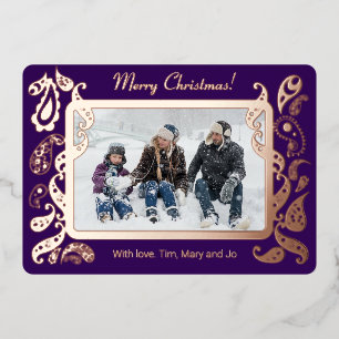 Merry christmas - rose gold decorations  foil holiday card