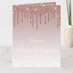 Merry Christmas Rose Gold Drip Glam Girl Card