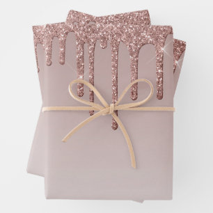 Merry Christmas Rose Gold Drip Glam Girl Wrapping Paper Sheet