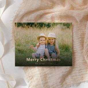 Merry Christmas Rose Gold Family Photo Foil Holiday Card