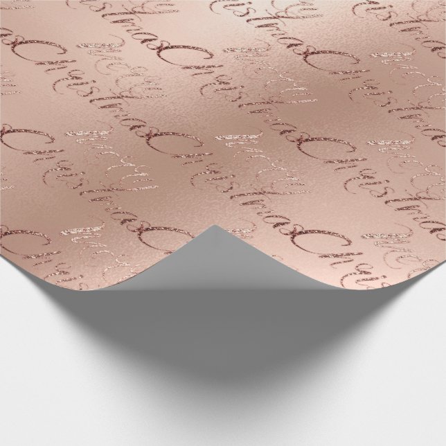 Merry Christmas Rose Gold Glitter Script Elegant1 Wrapping Paper (Corner)