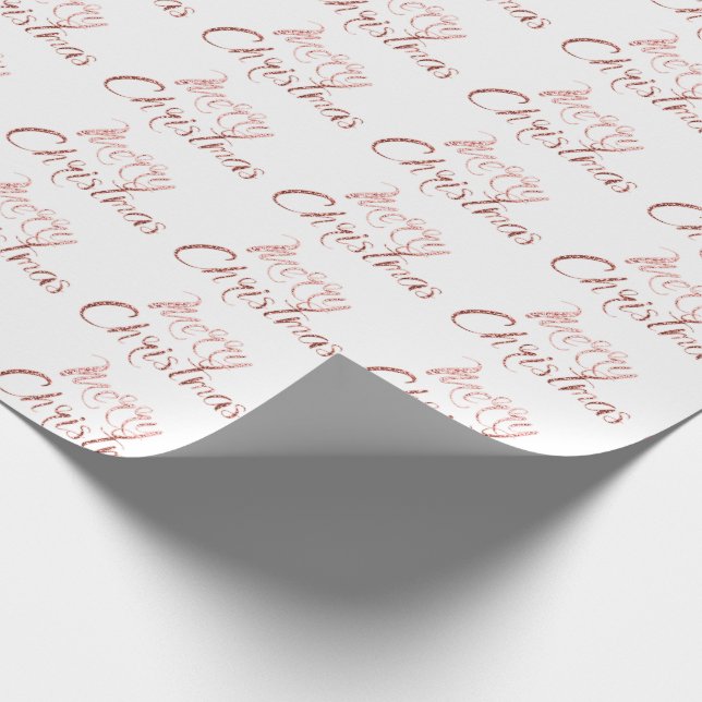 Merry Christmas Rose Gold Glitter White Holidays Wrapping Paper (Corner)