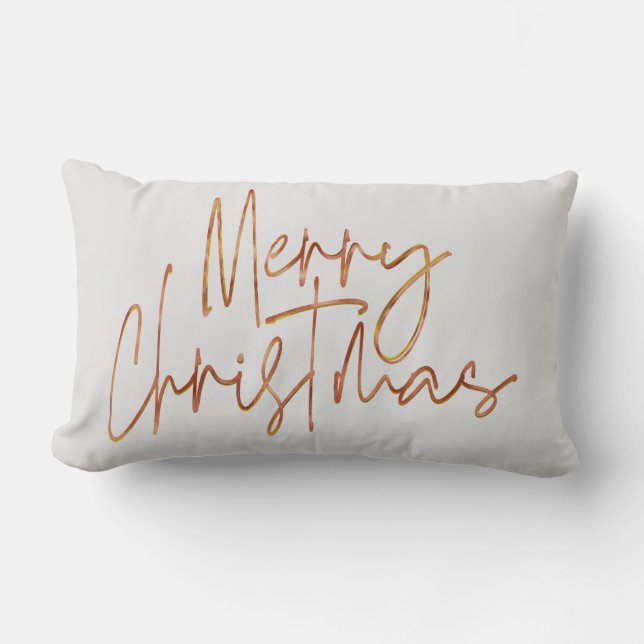 Merry Christmas rose gold hollyday lettering Lumbar Pillow (Front)