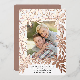 Merry Christmas Rose Gold Poinsettia Foil Card