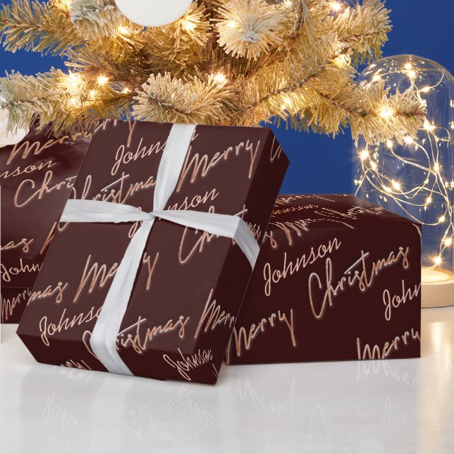 Merry Christmas Rose Gold Script From Name Bordeau Wrapping Paper (Holidays)