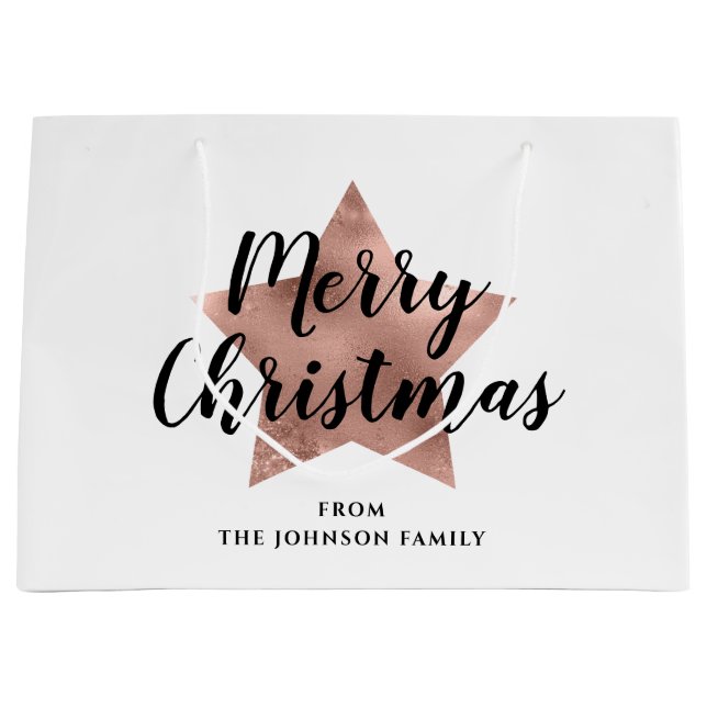 Merry Christmas Rose Gold Star Large Gift Bag (Front)