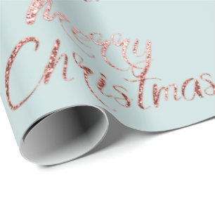Merry Christmas Rose Gold Tiffany Blue Cottage Wrapping Paper