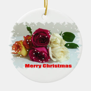 Merry Christmas Roses Ceramic Ornament