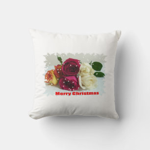 Merry Christmas Roses Pillow