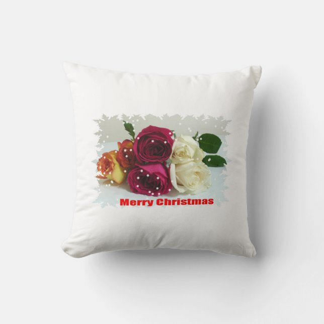 Merry Christmas Roses Pillow (Front)