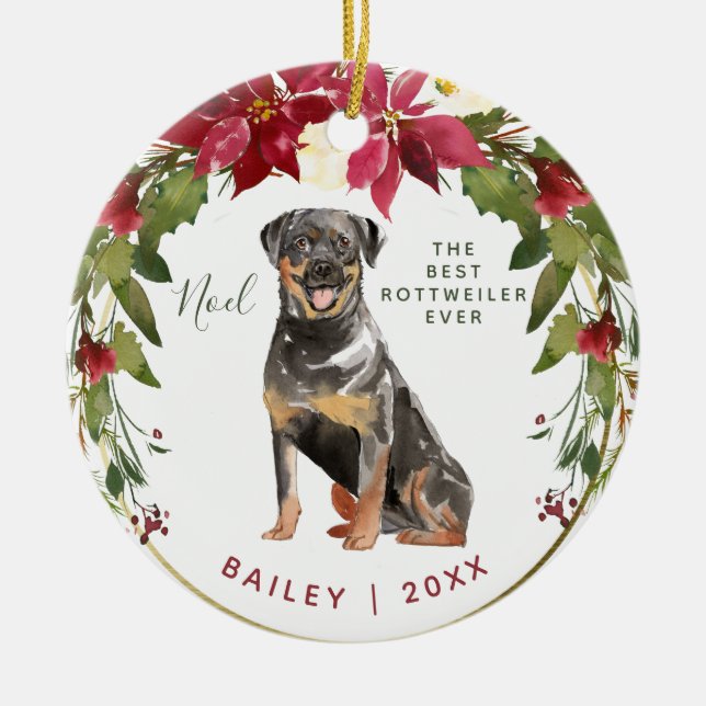 Merry Christmas Rottweiler | Add Your Dog's Photo Ceramic Ornament (Front)