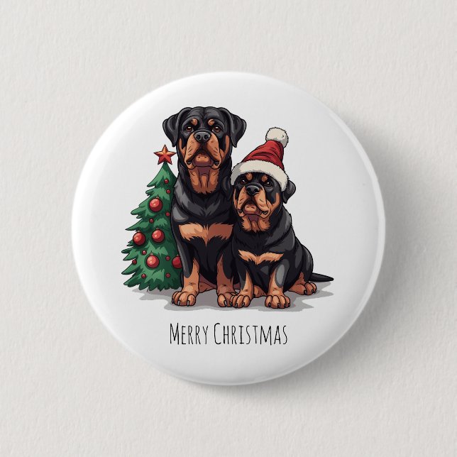 Merry Christmas Rottweiler Dog Christmas Tree 2 Inch Round Button (Front)
