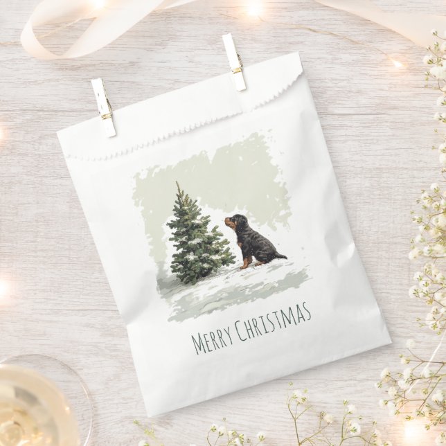 Merry Christmas Rottweiler Dog Christmas Tree Favour Bag (Clipped)