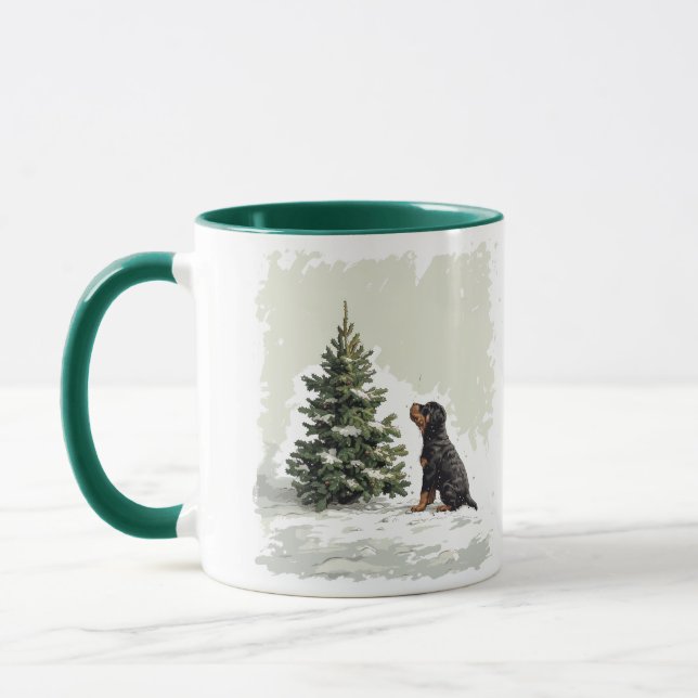 Merry Christmas Rottweiler Dog Christmas Tree Mug (Left)