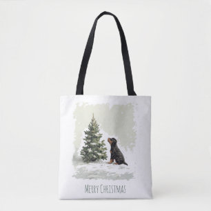 Merry Christmas Rottweiler Dog Christmas Tree Tote Bag