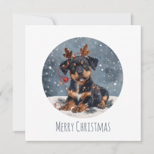 Merry Christmas Rottweiler Dog Reindeer Holiday Card