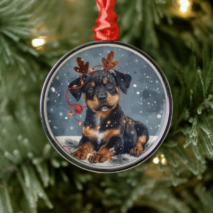 Merry Christmas Rottweiler Dog Reindeer Metal Ornament