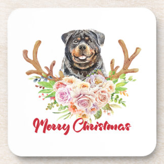 Merry Christmas Rottweiler Dog Reindeer Xmas Dog Coaster