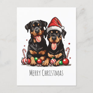 Merry Christmas Rottweiler Dog Santa Holiday Postcard
