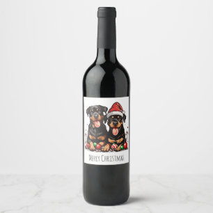 Merry Christmas Rottweiler Dog Santa Wine Label