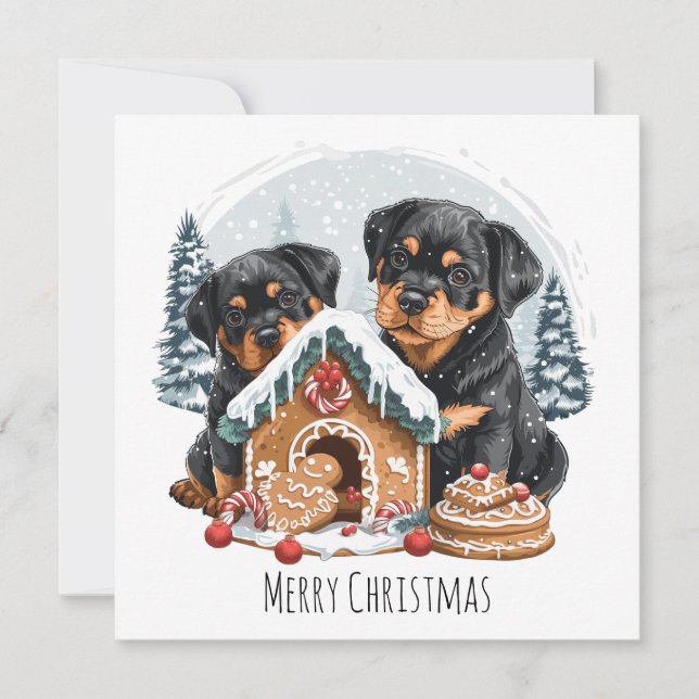 Merry Christmas Rottweiler Dogs Gingerbread House (Front)