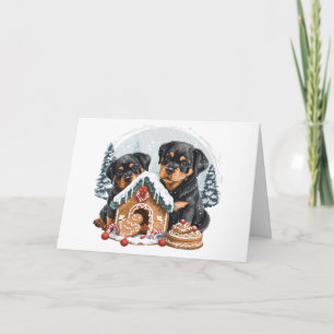 Merry Christmas Rottweiler Dogs Gingerbread House Holiday Card