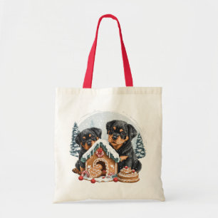 Merry Christmas Rottweiler Dogs Gingerbread House Tote Bag