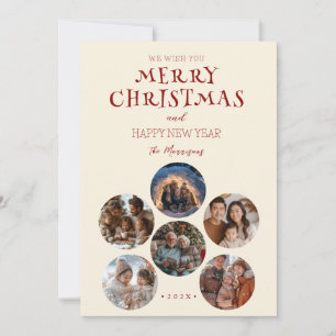 Merry Christmas Round Custom Photos Holiday Card