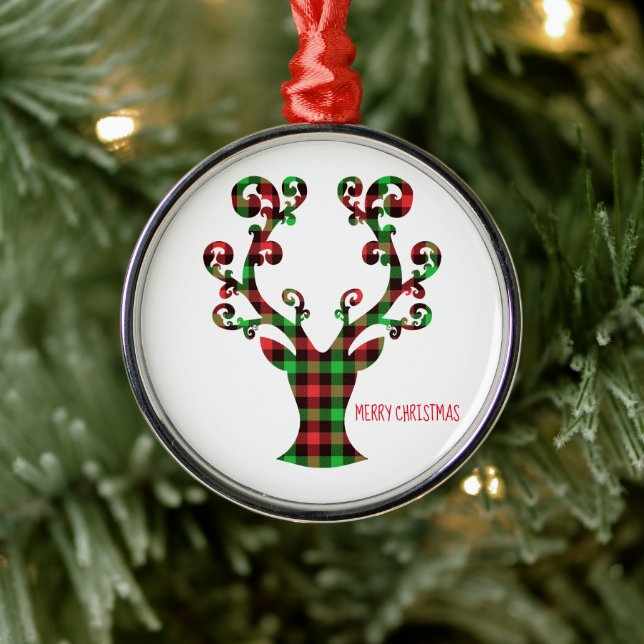 Merry Christmas Round Ornament-Deer Metal Ornament (Tree)