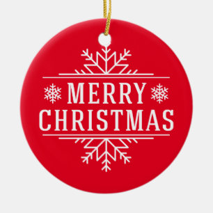 Merry Christmas Round Ornament-Red Ceramic Ornament