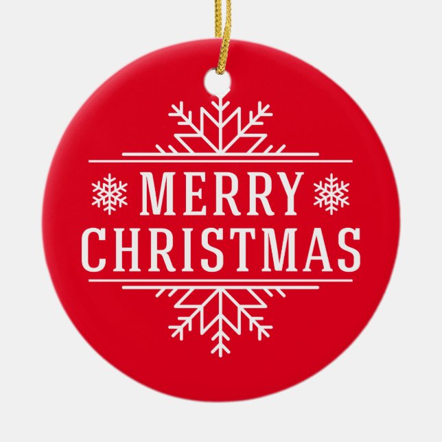 Merry Christmas Round Ornament-Red Ceramic Ornament (Front)