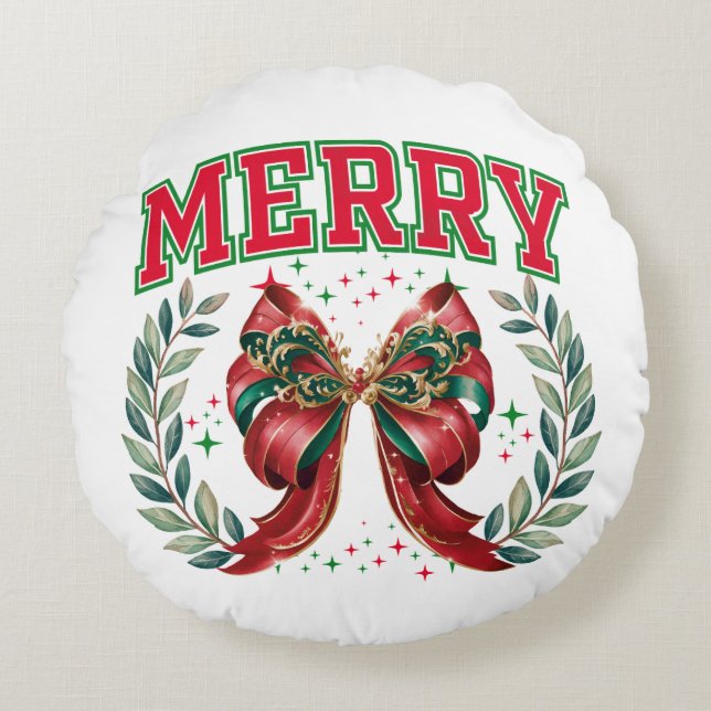 Merry Christmas Round Pillow (Front)