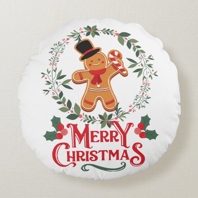 Merry Christmas Round Pillow (Front)