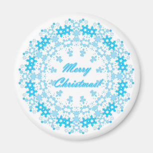 Merry Christmas round snowflake winter white blue Magnet