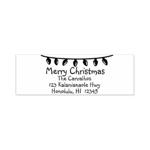 Merry Christmas Rubber Stamp Return Address Lights