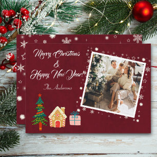 Merry Christmas Ruby Wine Family Photo Holiday Card