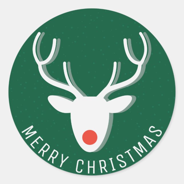 Merry Christmas | Rudolph Reindeer Classic Round Sticker (Front)