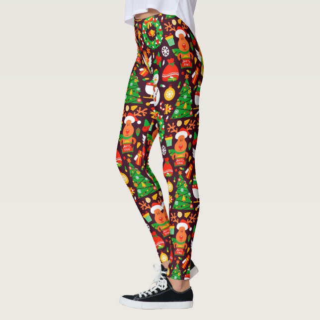 Merry Christmas Rudolph Reindeer  Leggings (Left)