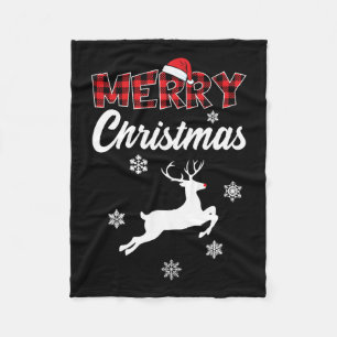 Merry Christmas Rudolph Reindeer Xmas Fleece Blanket