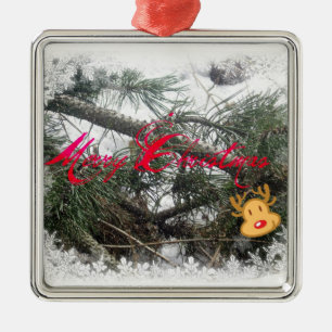 Merry Christmas Rudolph Square Ornament