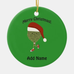 Merry Christmas! Running Artichoke Ceramic Ornament