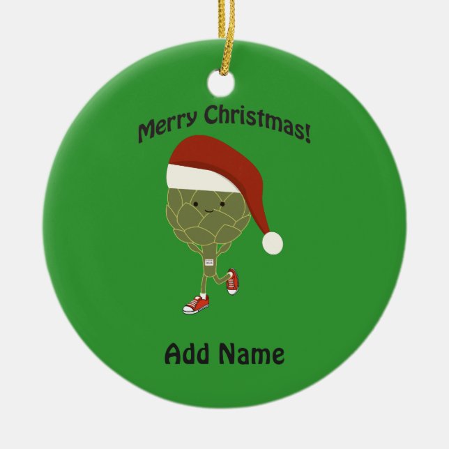 Merry Christmas! Running Artichoke Ceramic Ornament (Front)